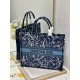 Dior Large Book Tote Bag In Blue Dior Roses Embroidery