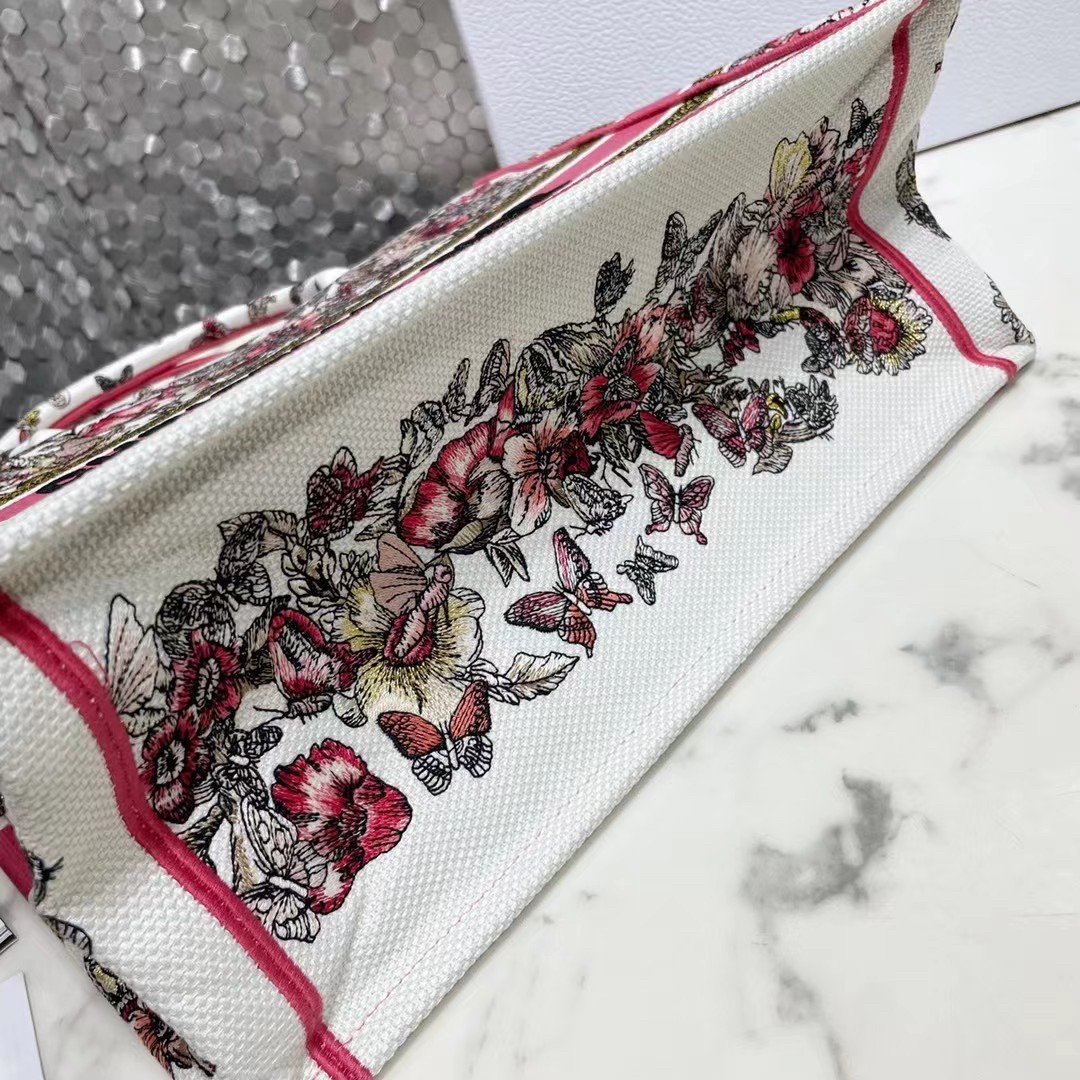 Dior Medium Book Tote Bag In Multicolor Butterfly Embroidery