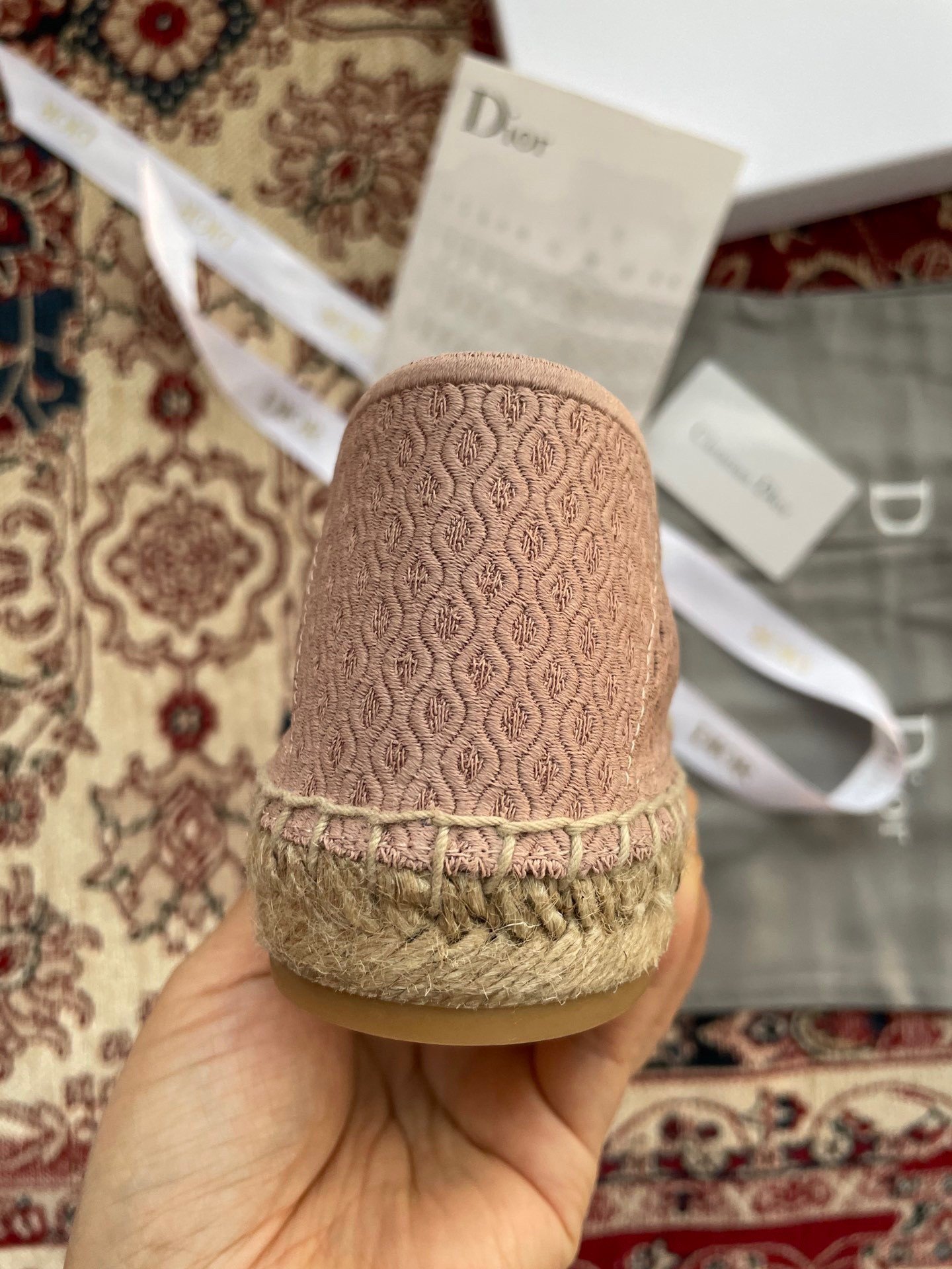 Dior Granville Espadrilles In Nude Mesh Embroidery