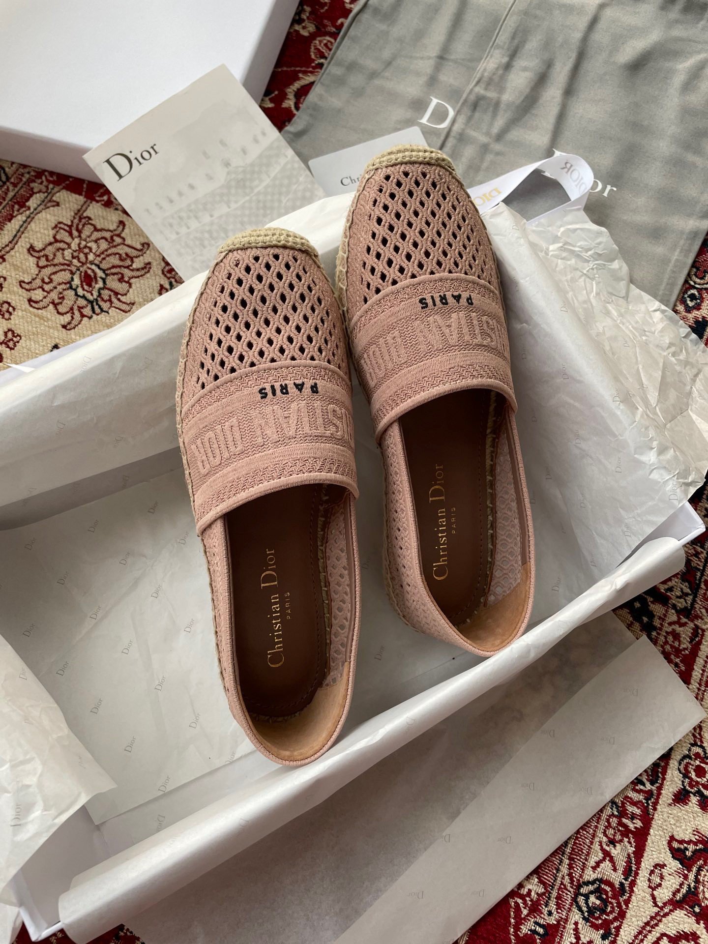 Dior Granville Espadrilles In Nude Mesh Embroidery