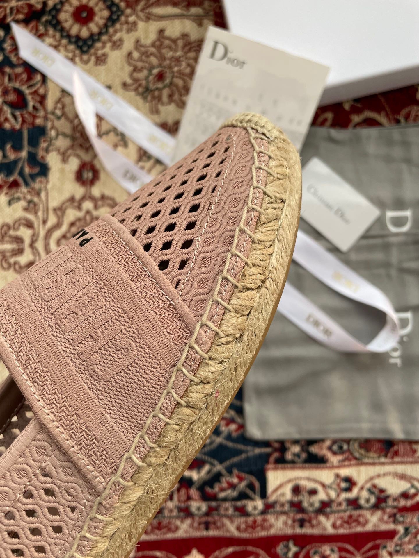 Dior Granville Espadrilles In Nude Mesh Embroidery