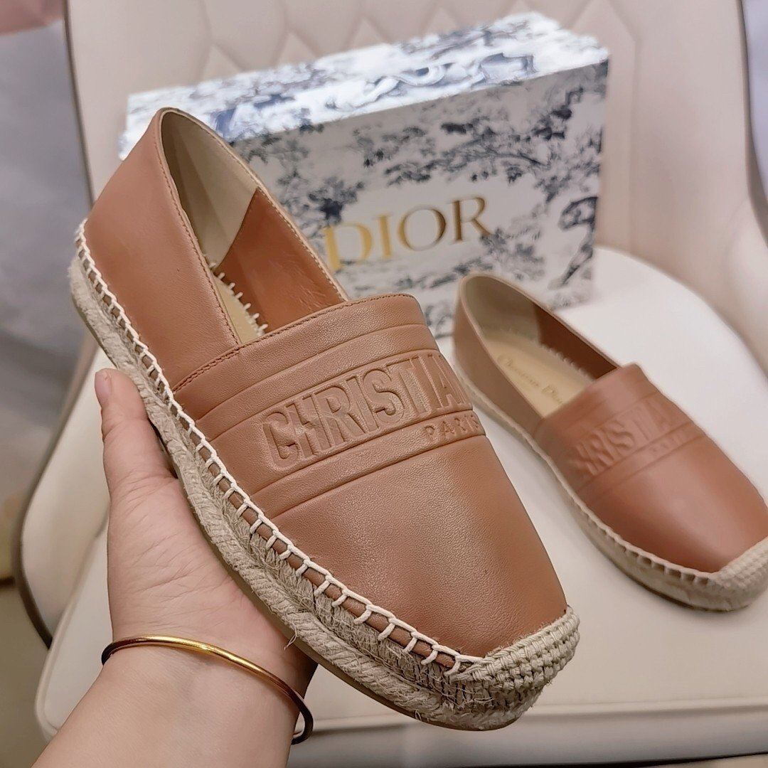 Dior Granville Espadrilles In Brown Embossed Lambskin