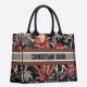 Dior Medium Book Tote In Black Camouflage With Multicolored Flowers