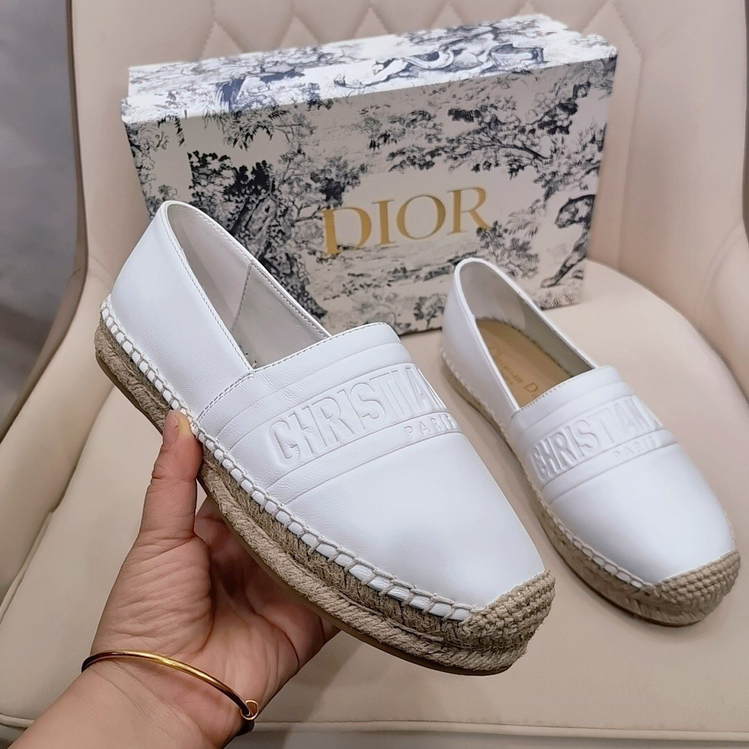 Dior Granville Espadrilles In White Embossed Lambskin