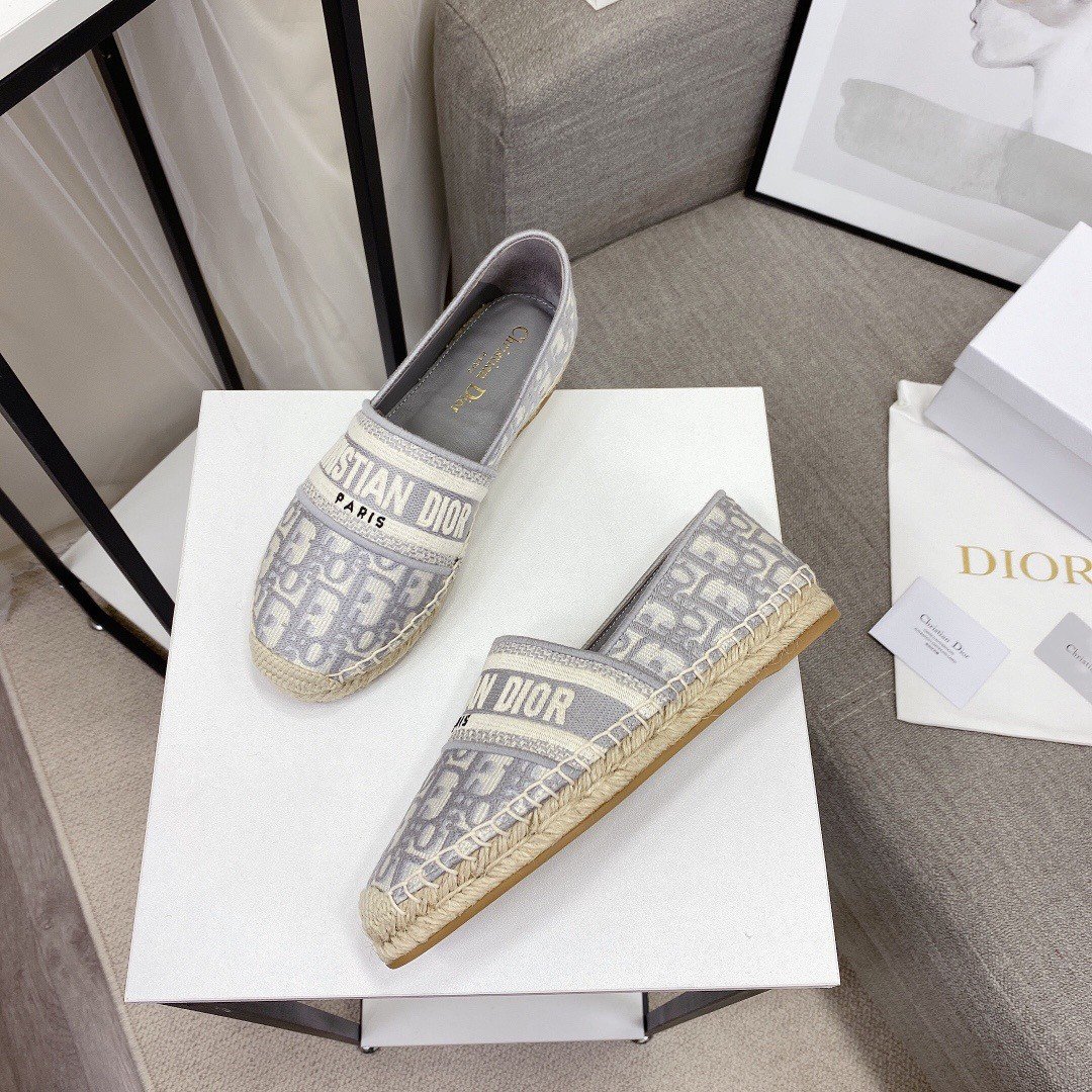 Dior Granville Espadrilles In Grey Oblique Embroidered Cotton