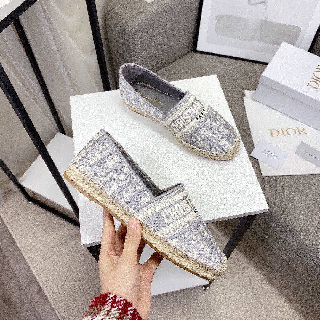 Dior Granville Espadrilles In Grey Oblique Embroidered Cotton