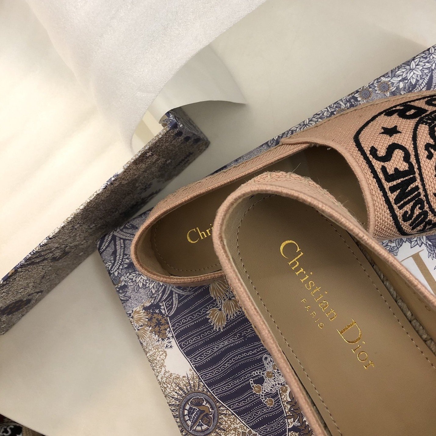 Dior Granville Espadrilles In Beige Jute Canvas with Dior Union Motif