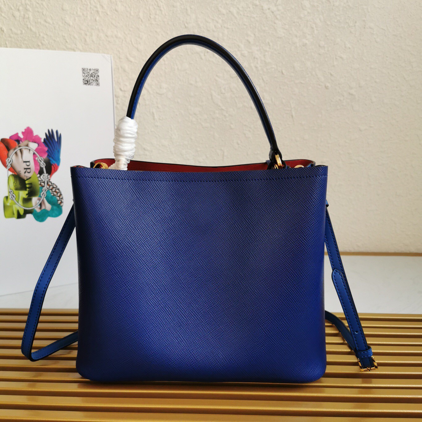 Prada Large Panier Bag In Blue Saffiano Leather