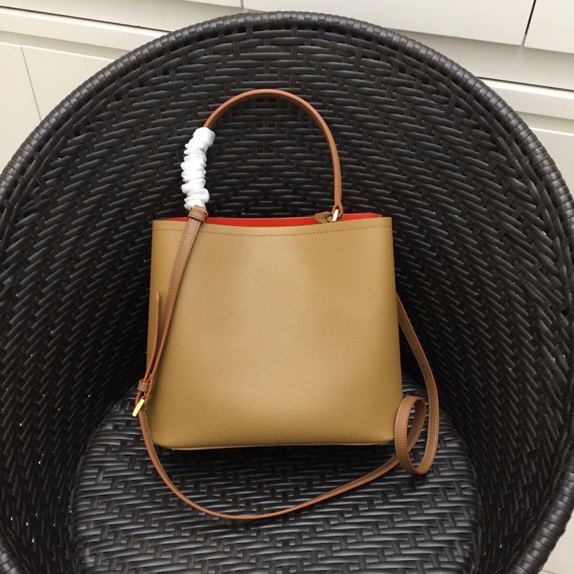 Prada Large Panier Bag In Brown Saffiano Leather