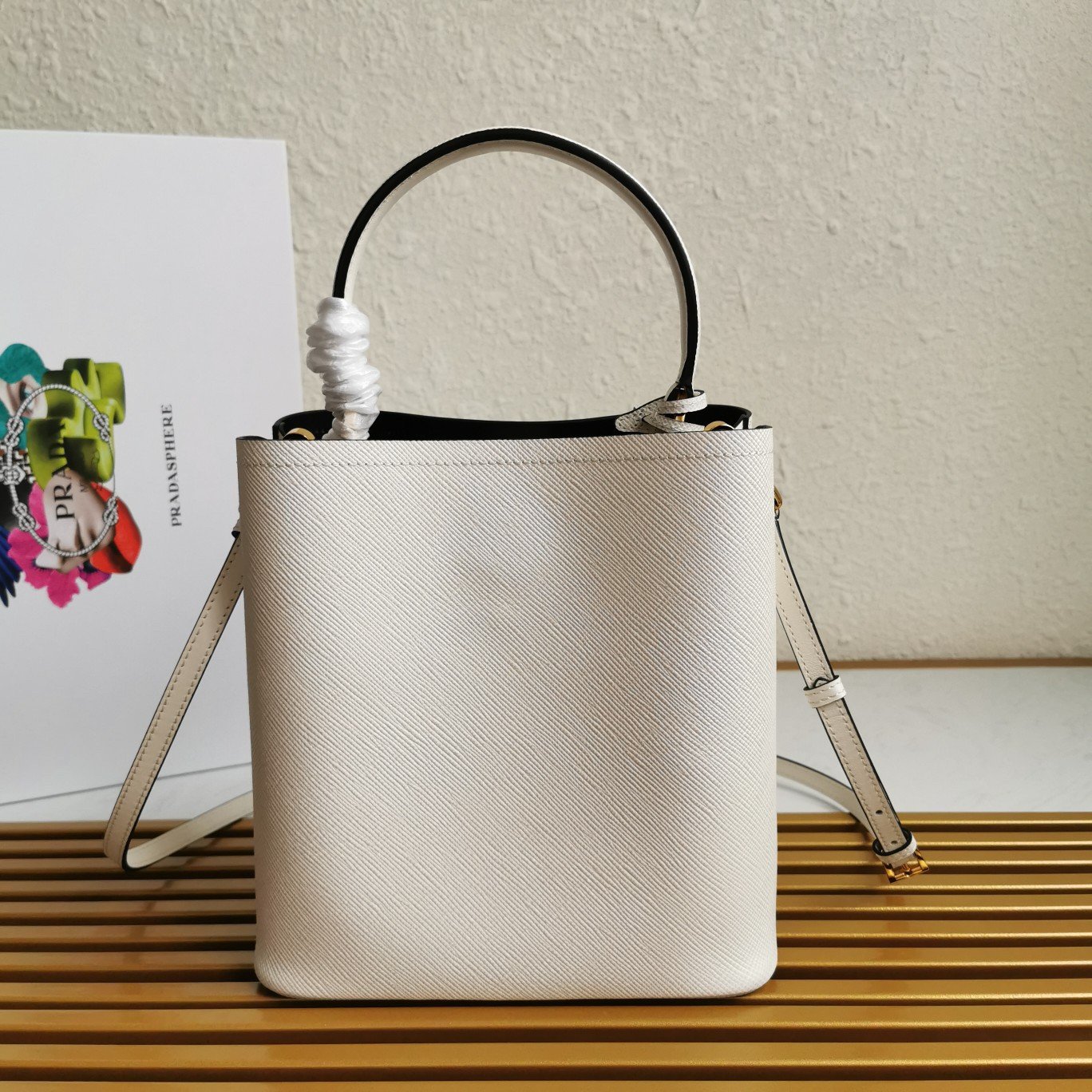 Prada Medium Panier Bag In White Saffiano Leather