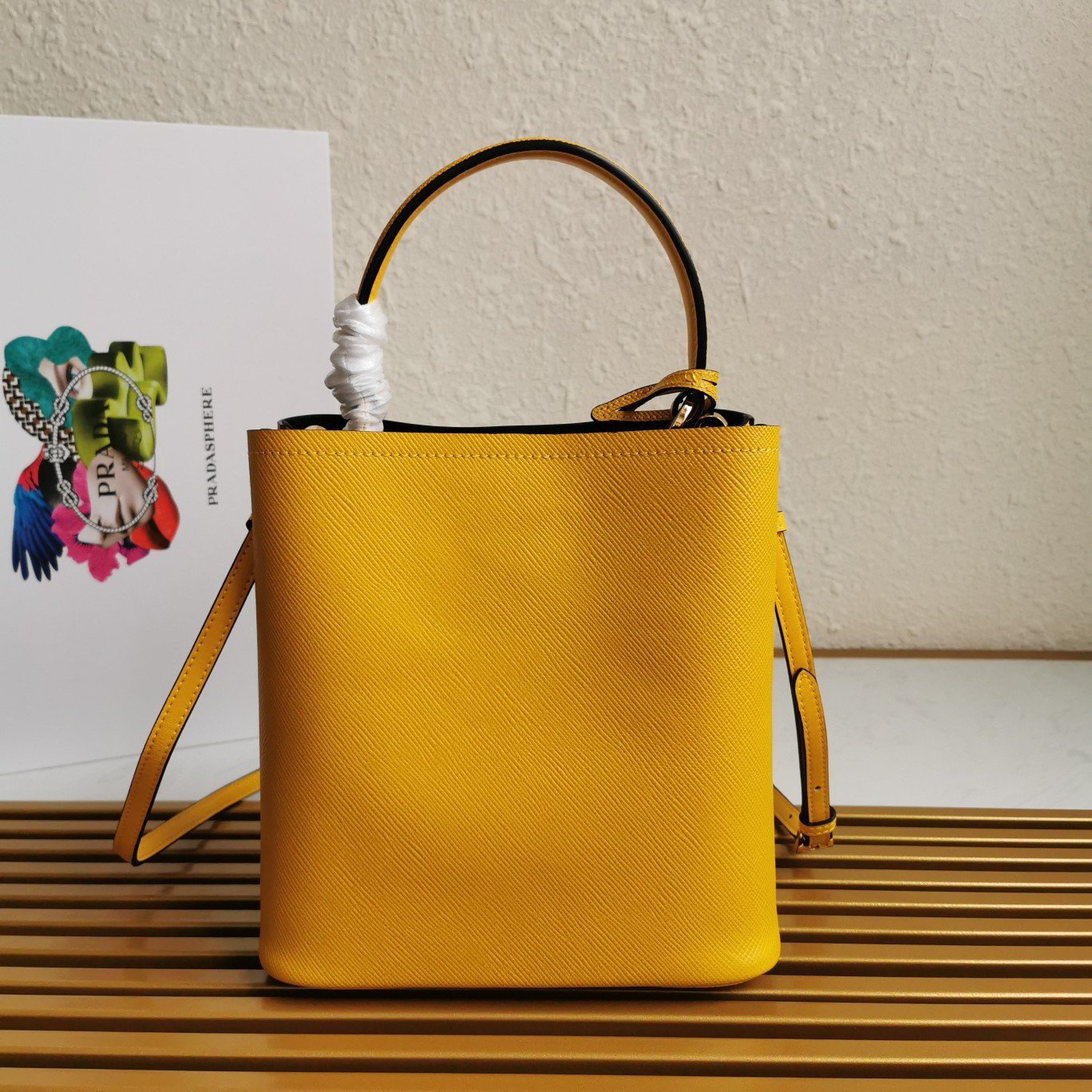 Prada Medium Panier Bag In Yellow Saffiano Leather