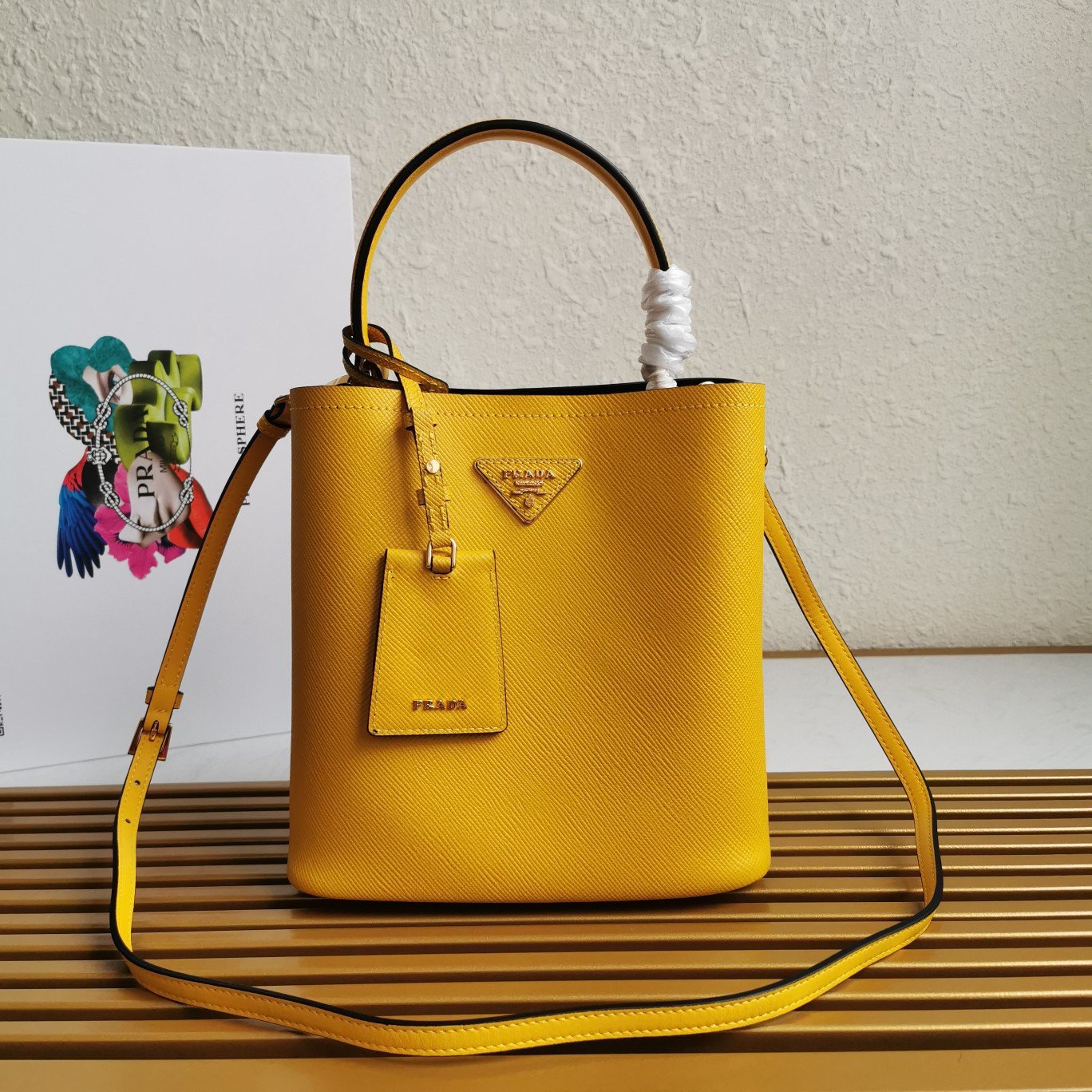 Prada Medium Panier Bag In Yellow Saffiano Leather