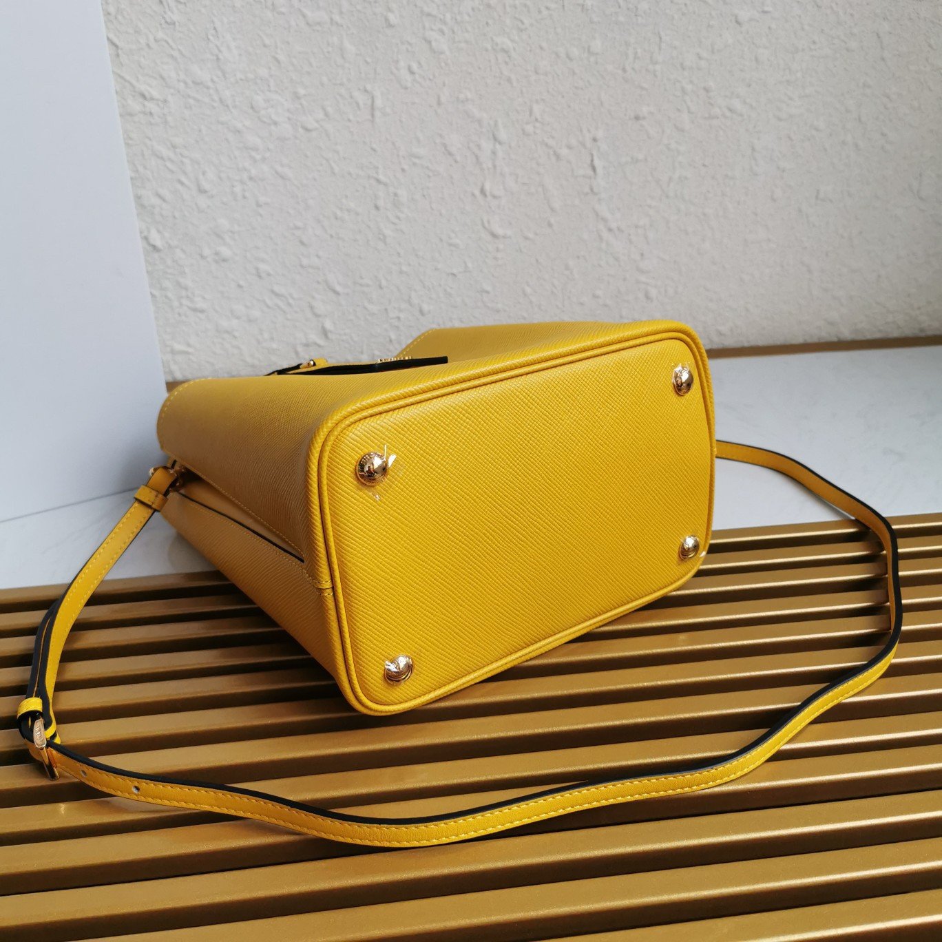 Prada Medium Panier Bag In Yellow Saffiano Leather