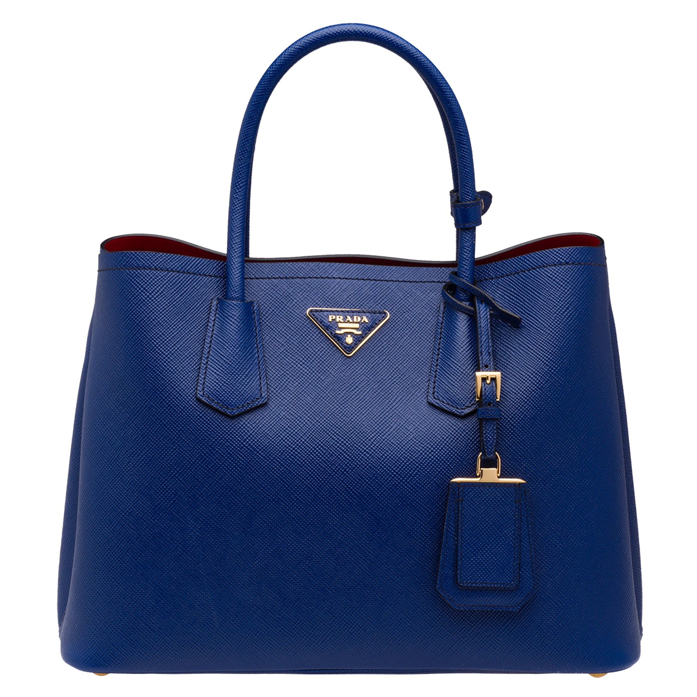 Prada Double Medium Tote Bag In Blue Saffiano Leather