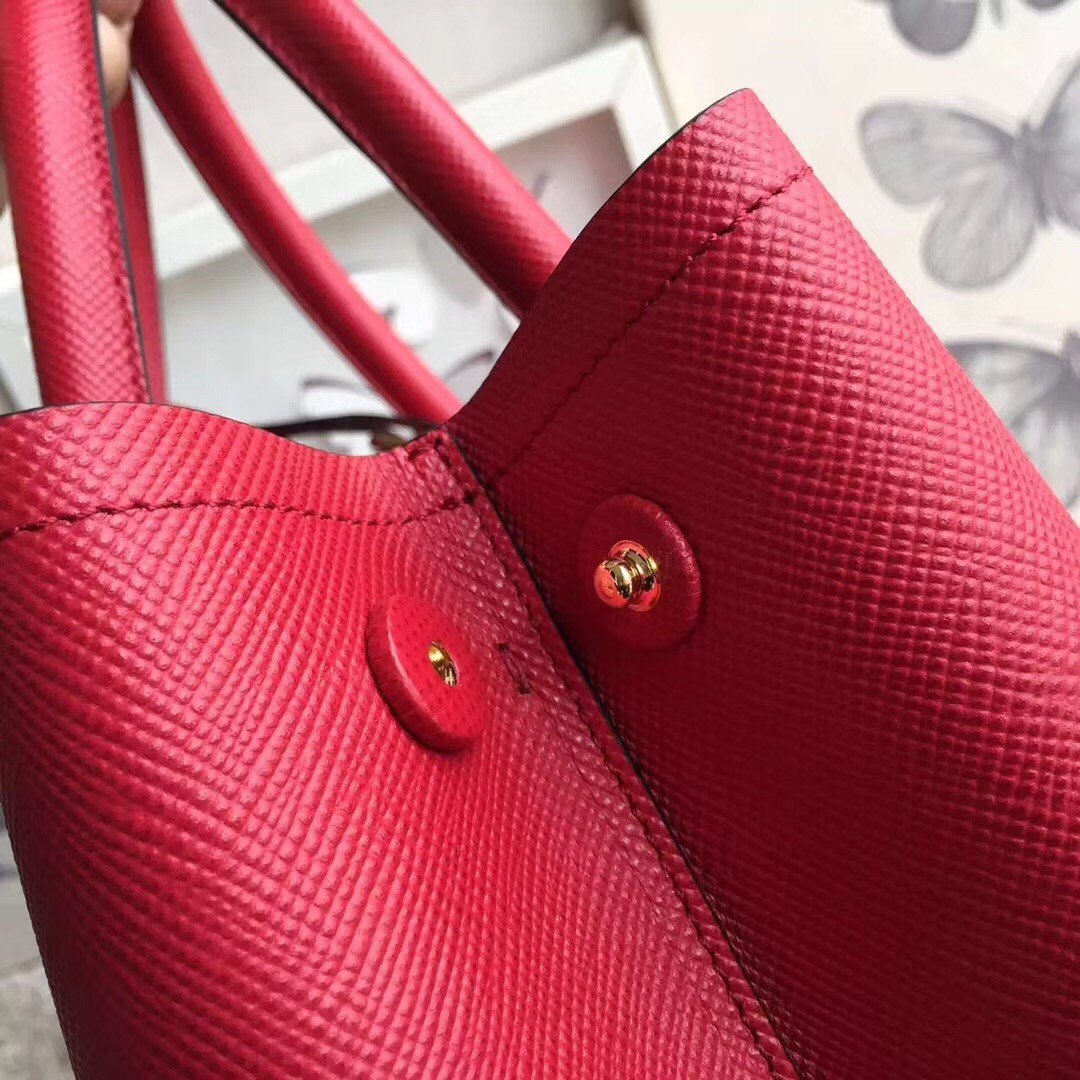 Prada Double Medium Tote Bag In Red Saffiano Leather