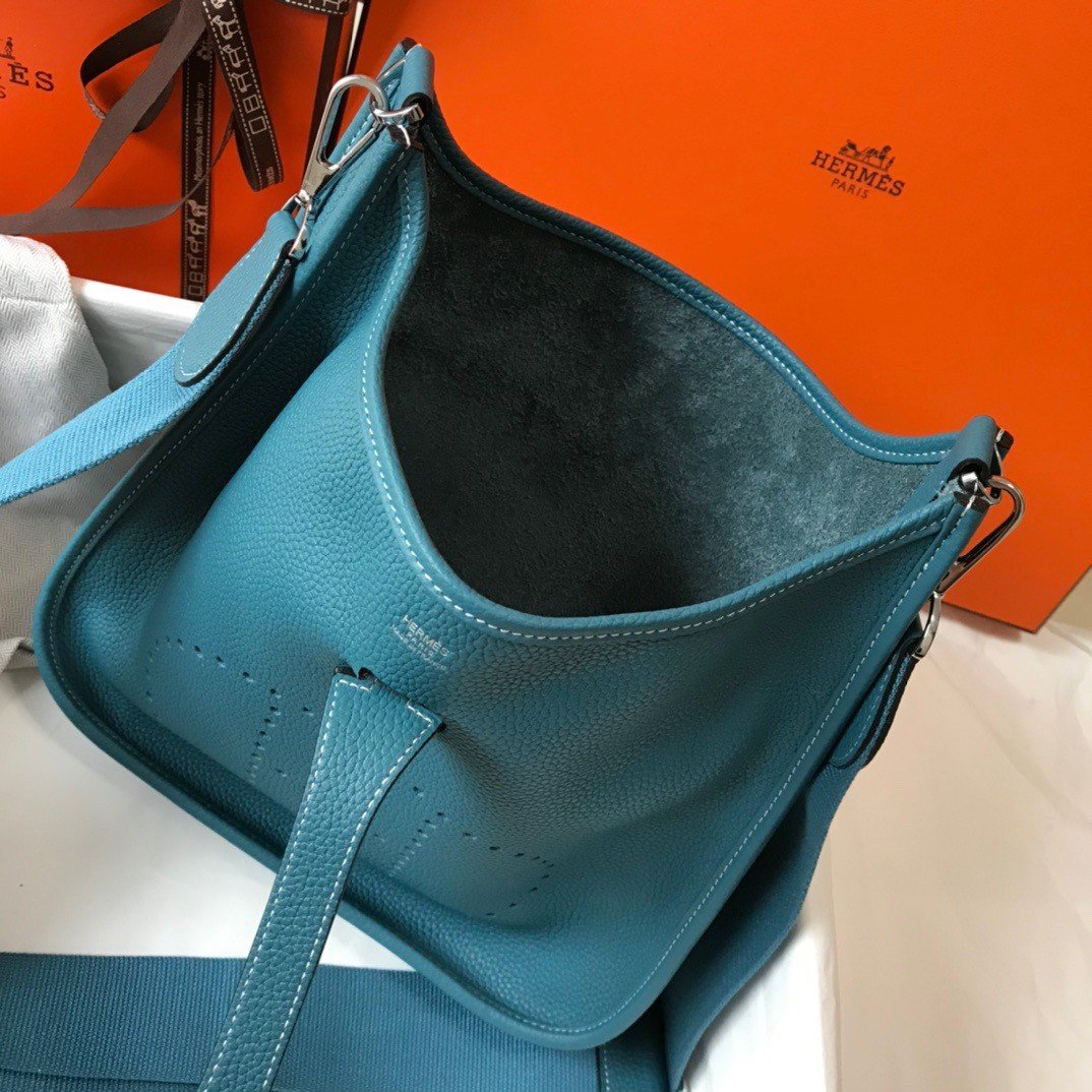 Hermes Evelyne III 29 Bag In Blue Jean Clemence Leather