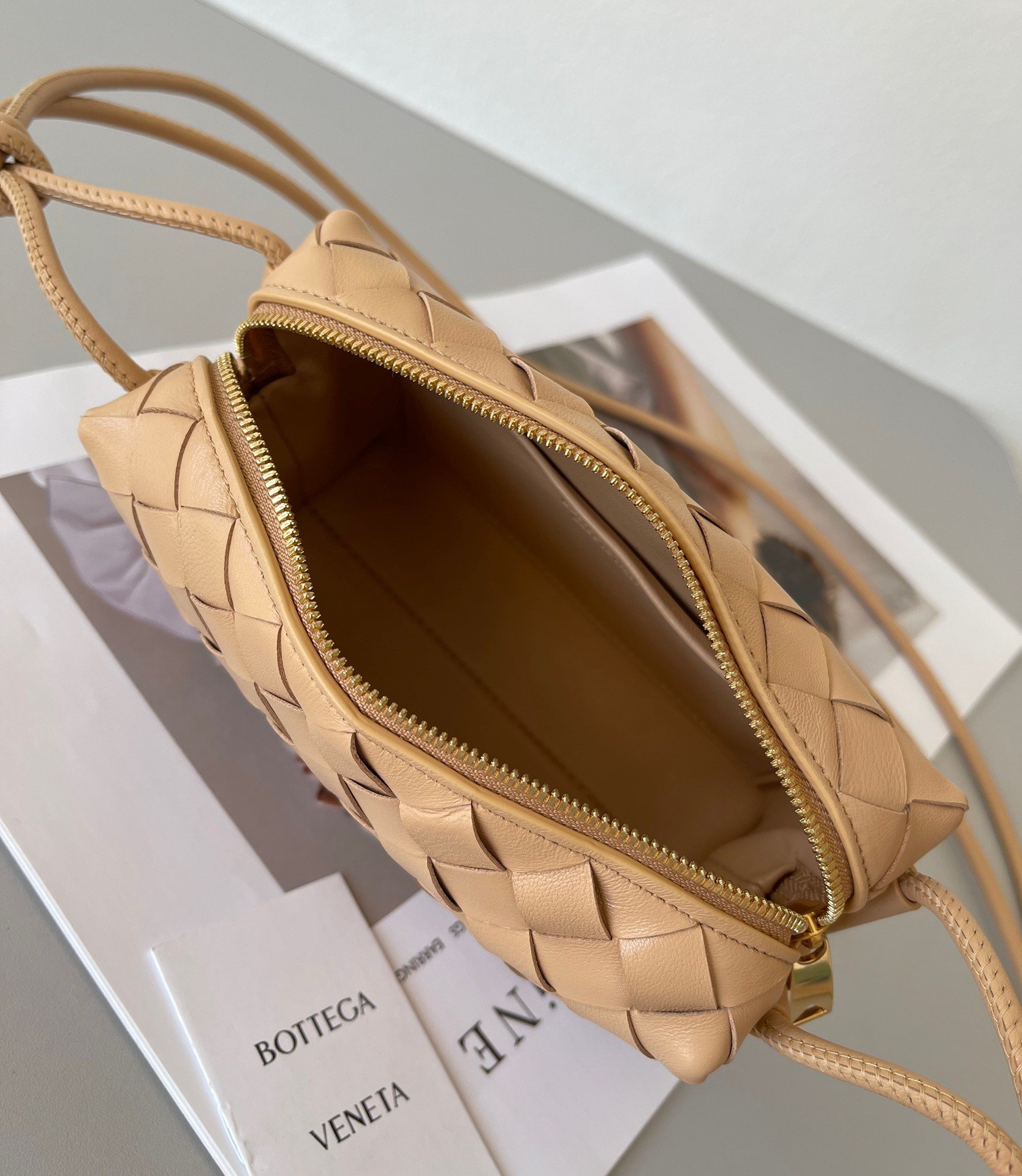 Bottega Veneta Loop Mini Bag In Almond Intrecciato Lambskin