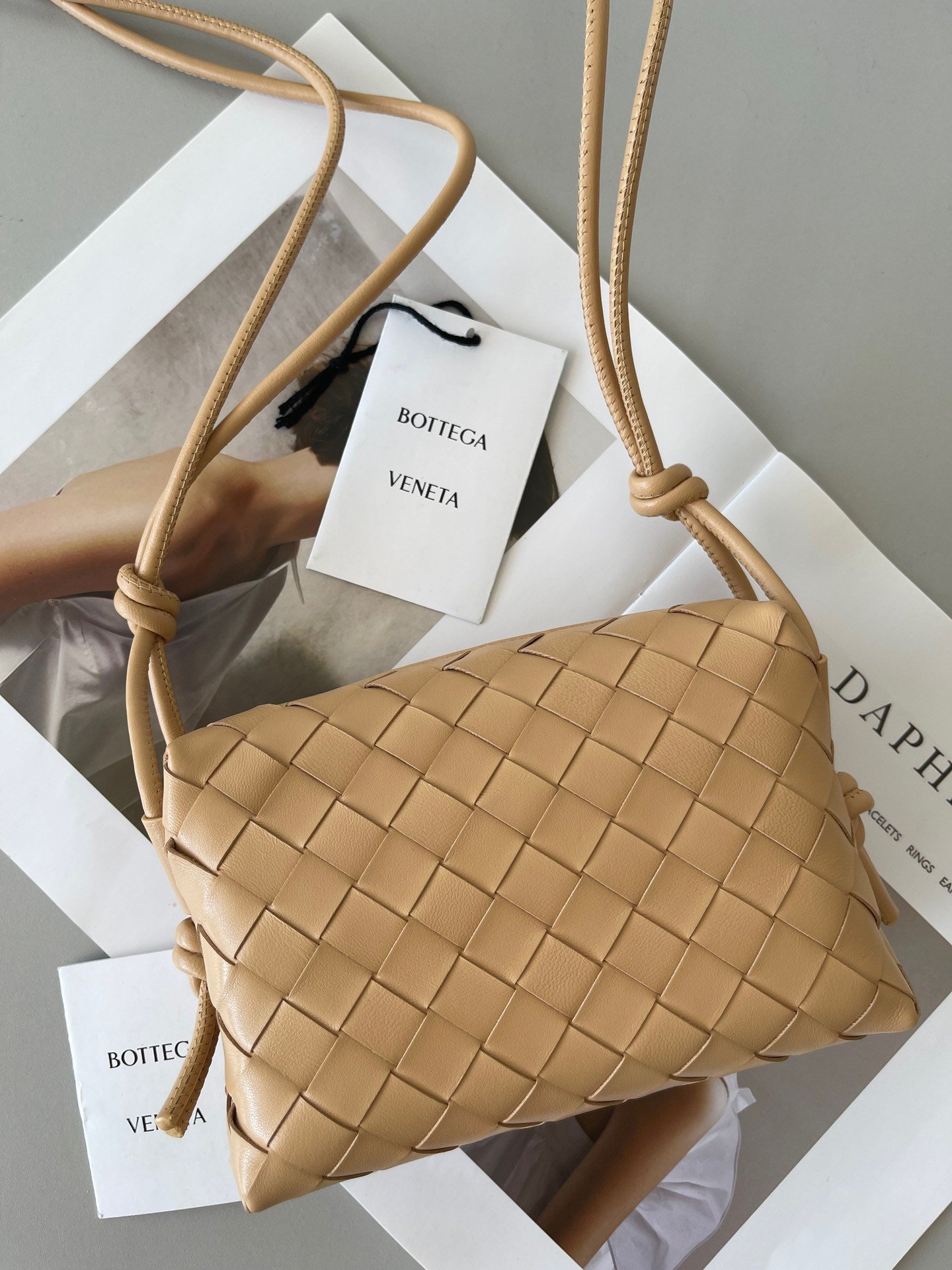 Bottega Veneta Loop Mini Bag In Almond Intrecciato Lambskin