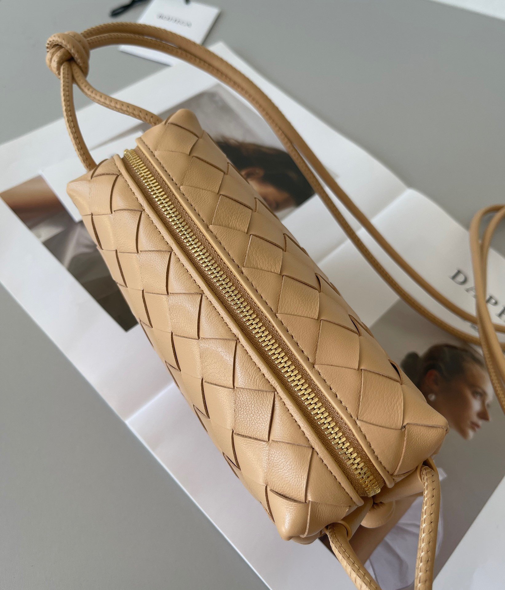 Bottega Veneta Loop Mini Bag In Almond Intrecciato Lambskin