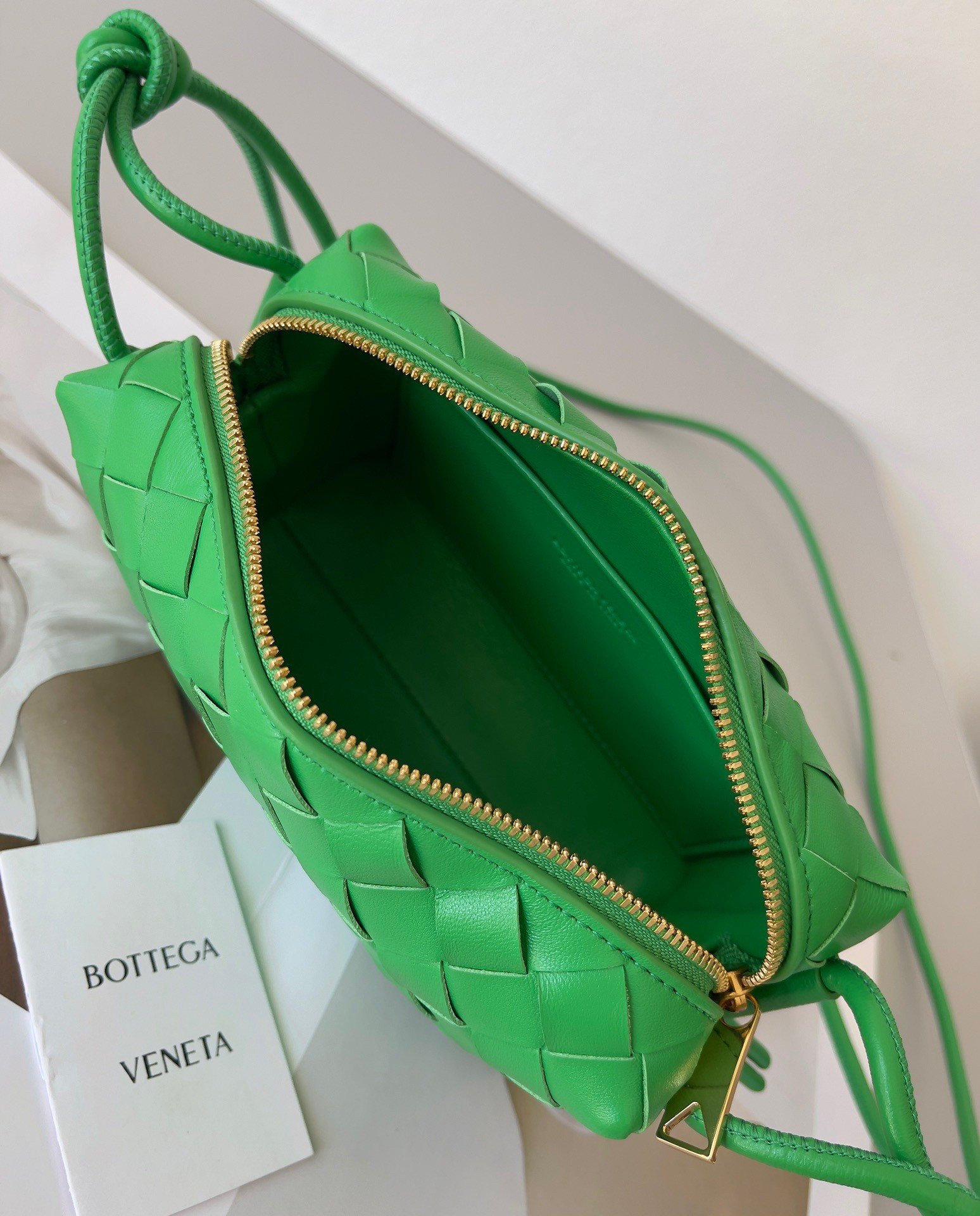 Bottega Veneta Loop Mini Bag In Green Intrecciato Lambskin