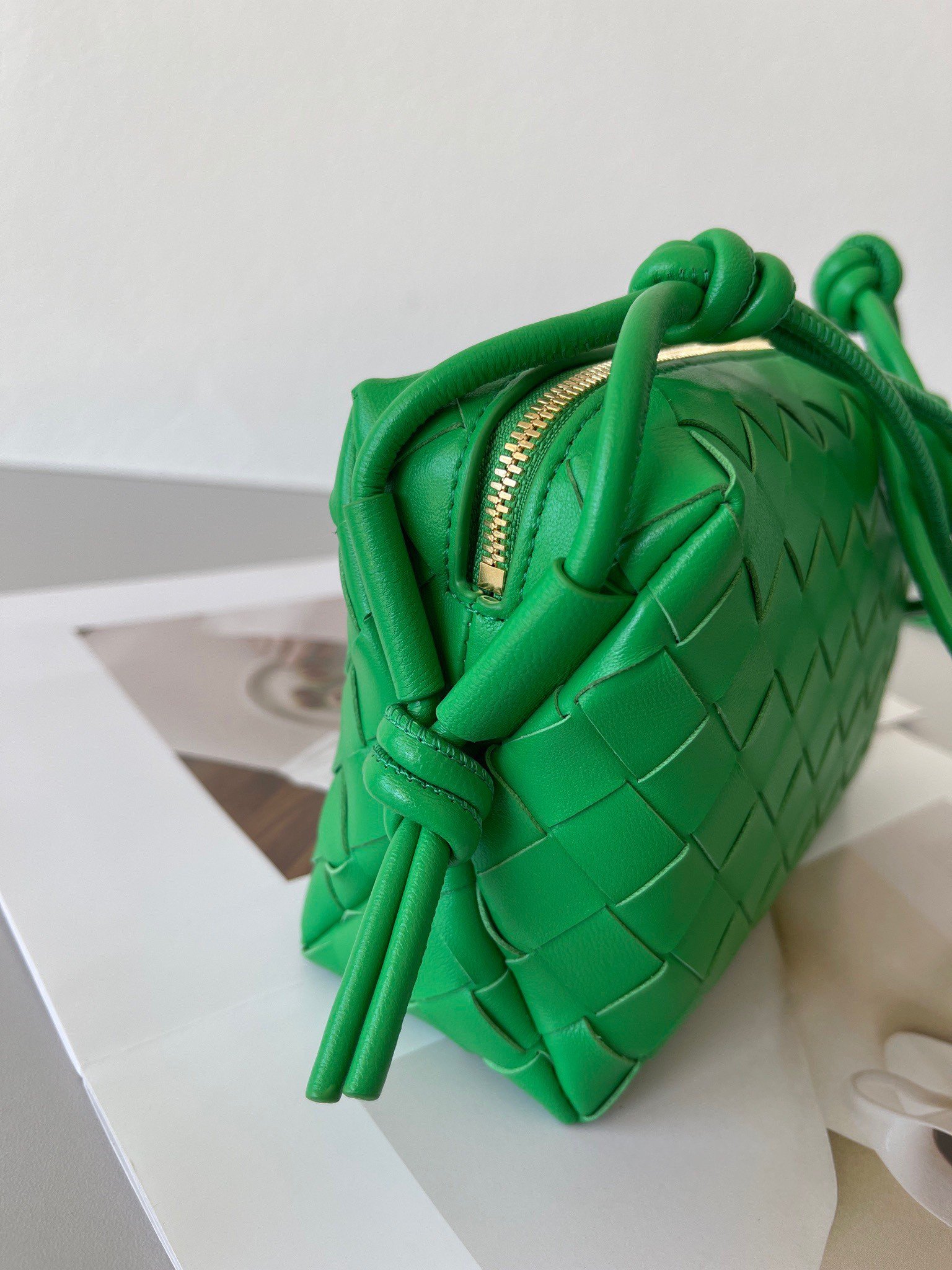 Bottega Veneta Loop Mini Bag In Green Intrecciato Lambskin