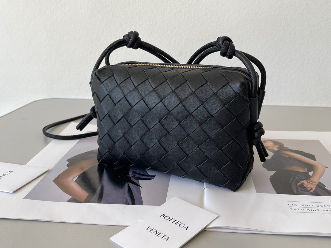 Bottega Veneta Loop Mini Bag In Black Intrecciato Lambskin