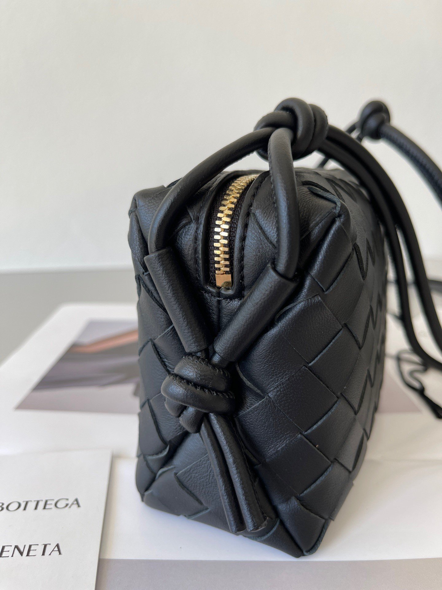 Bottega Veneta Loop Mini Bag In Black Intrecciato Lambskin