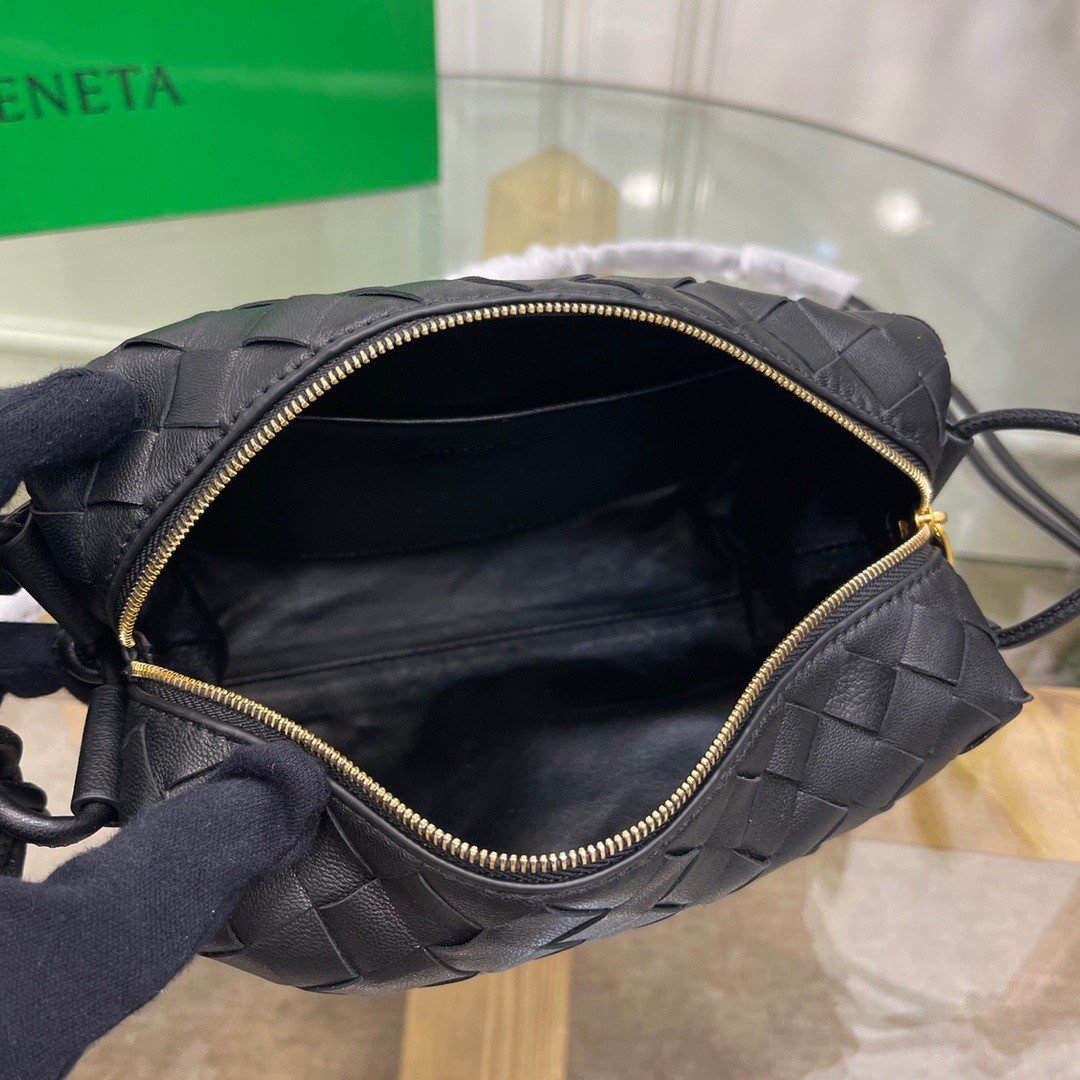 Bottega Veneta Loop Small Bag In Black Intrecciato Lambskin