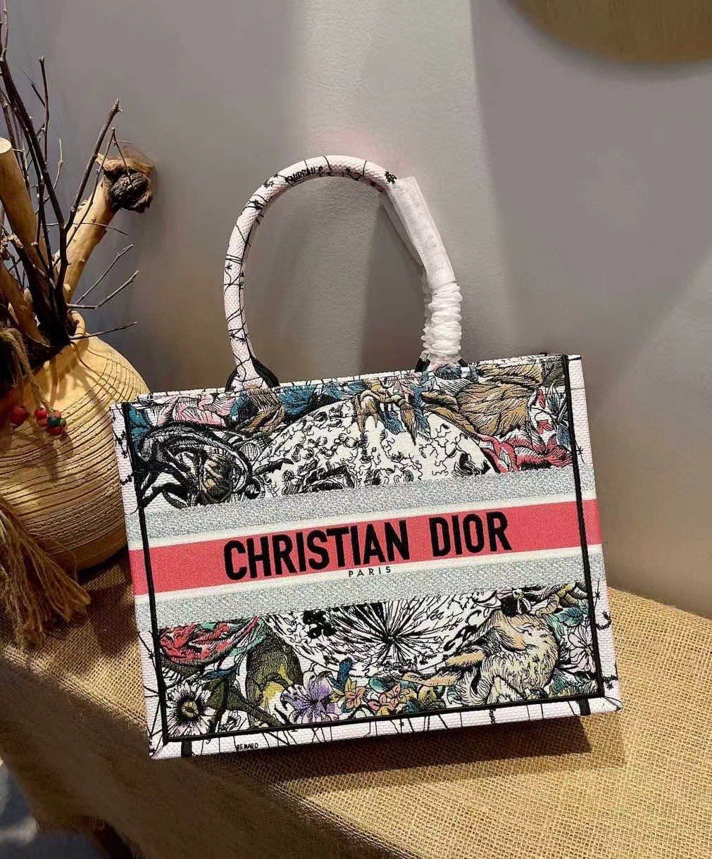 Dior Medium Book Tote Bag In Multicolor Dior Constellation Embroidery