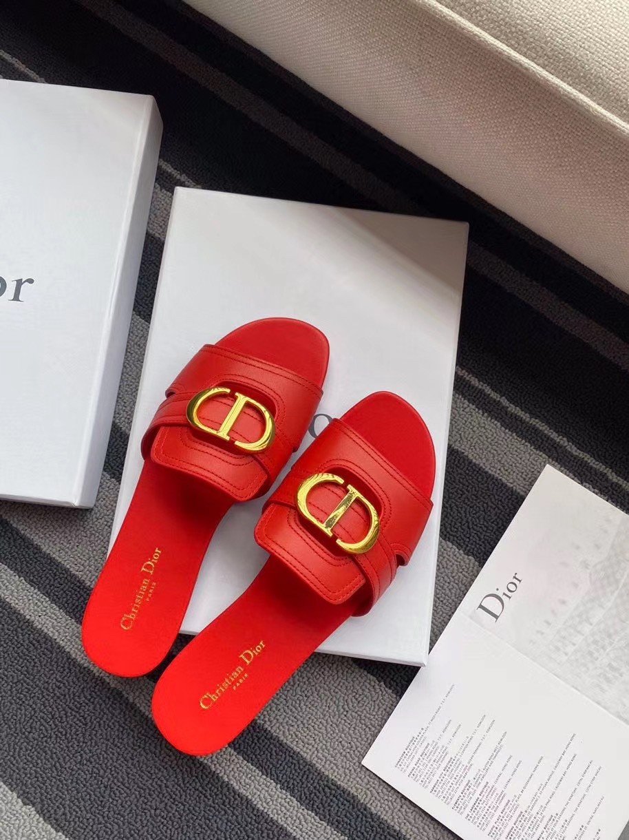 Dior 30 Montaigne Slides In Red Calfskin