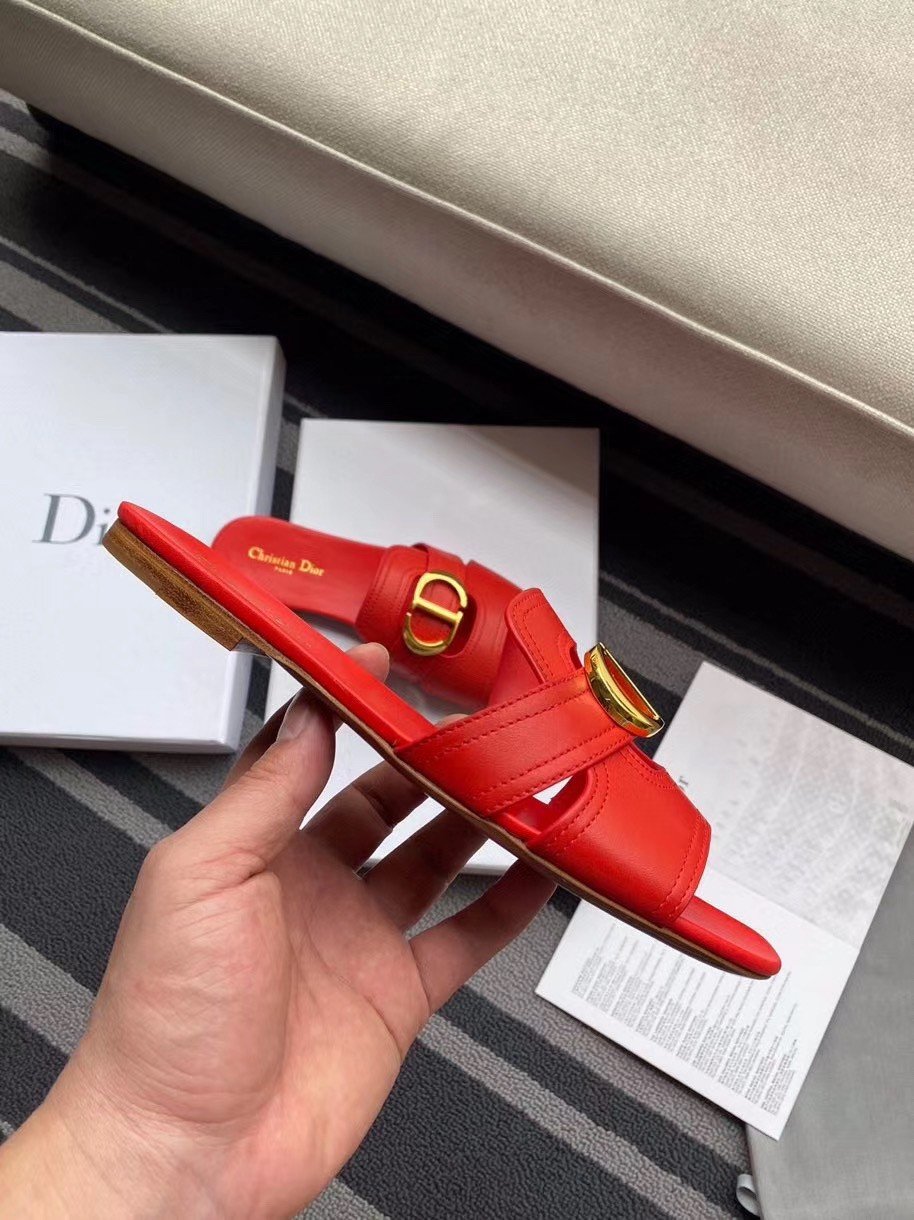 Dior 30 Montaigne Slides In Red Calfskin