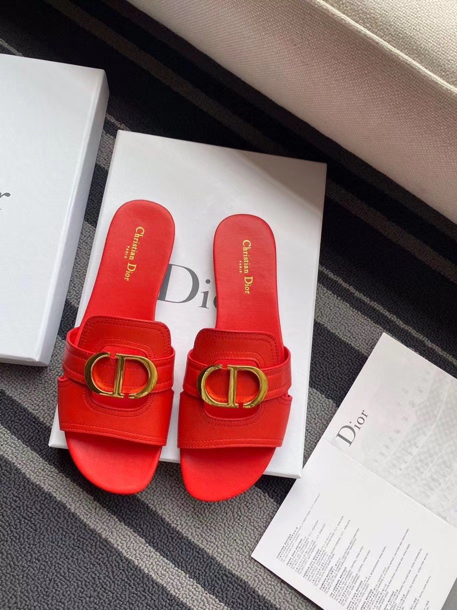 Dior 30 Montaigne Slides In Red Calfskin