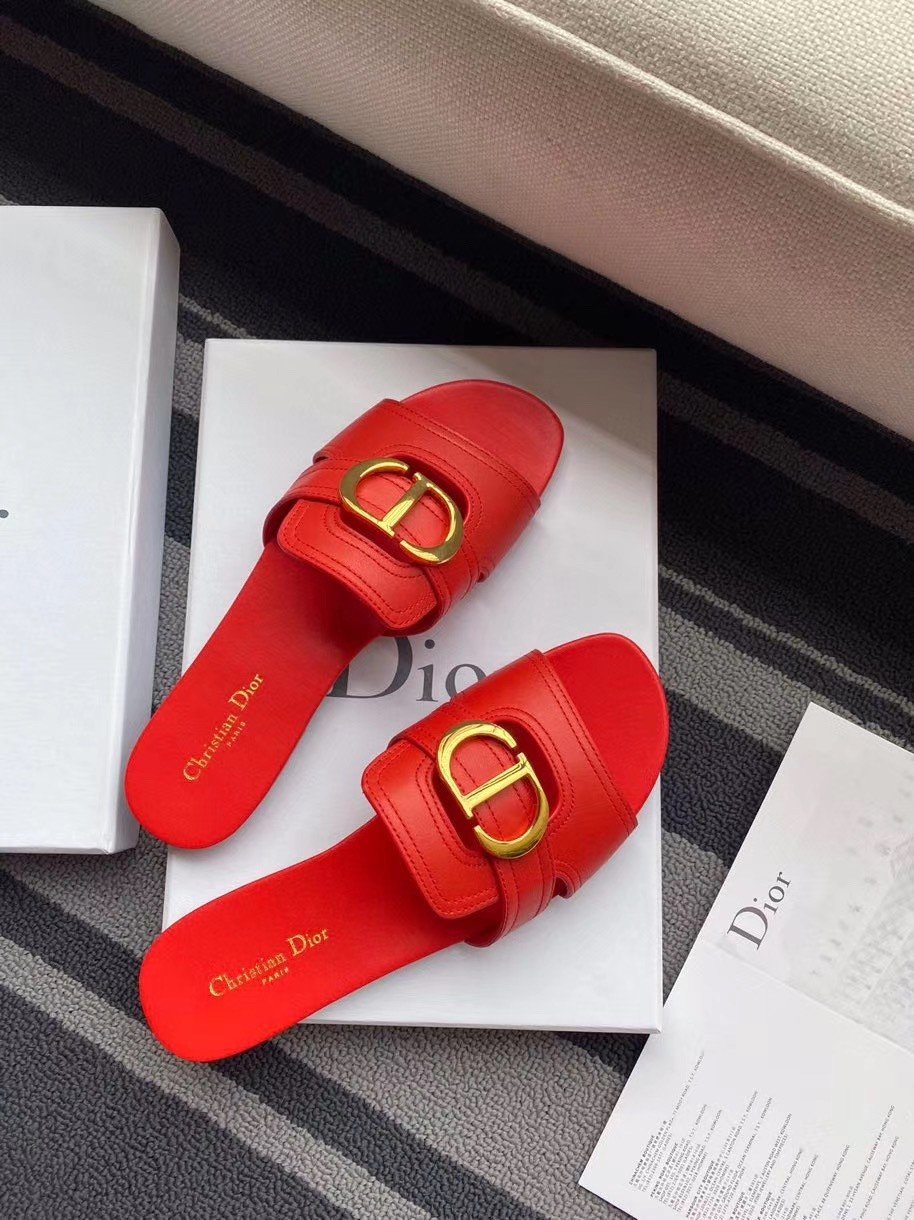 Dior 30 Montaigne Slides In Red Calfskin