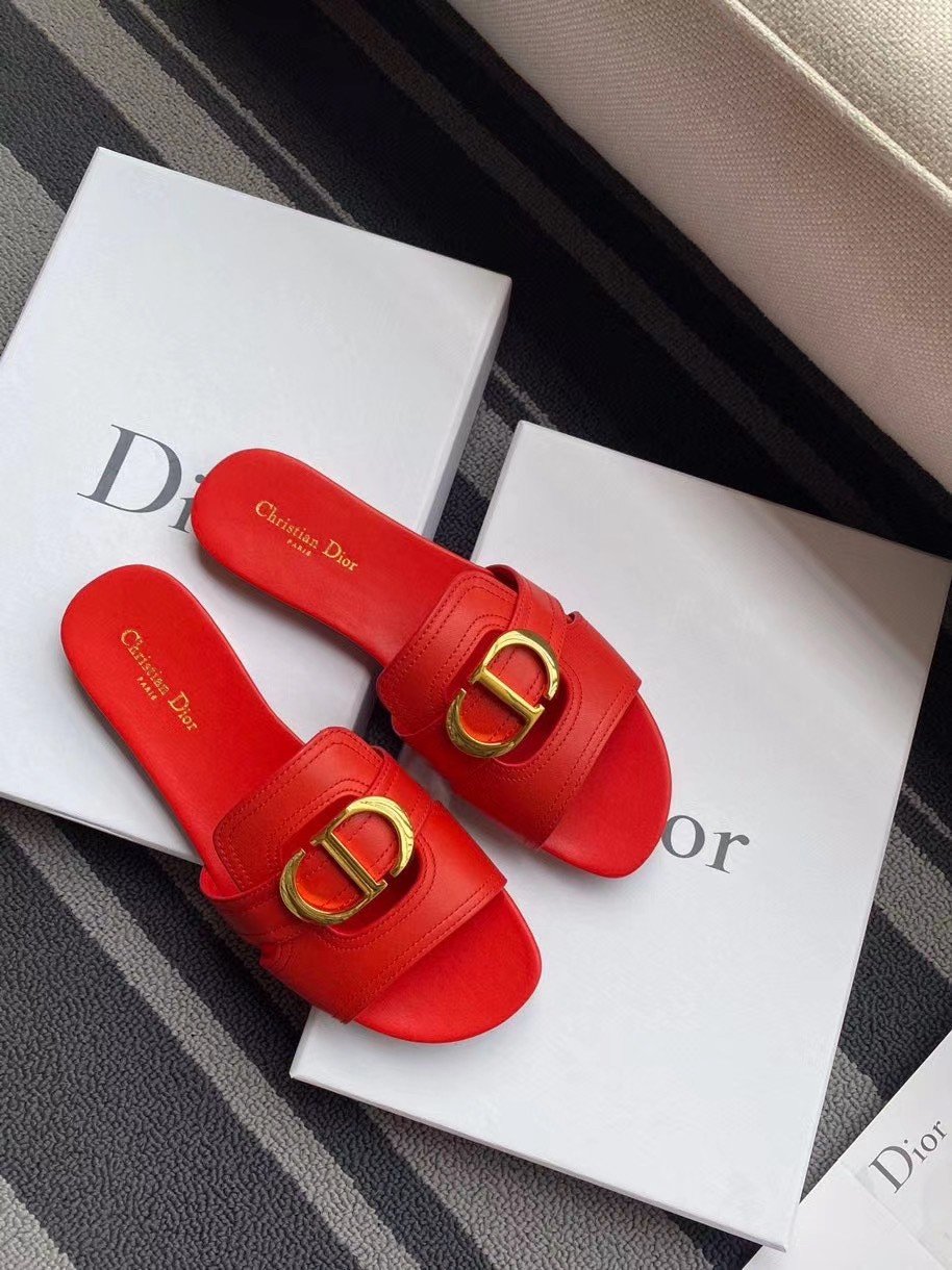 Dior 30 Montaigne Slides In Red Calfskin