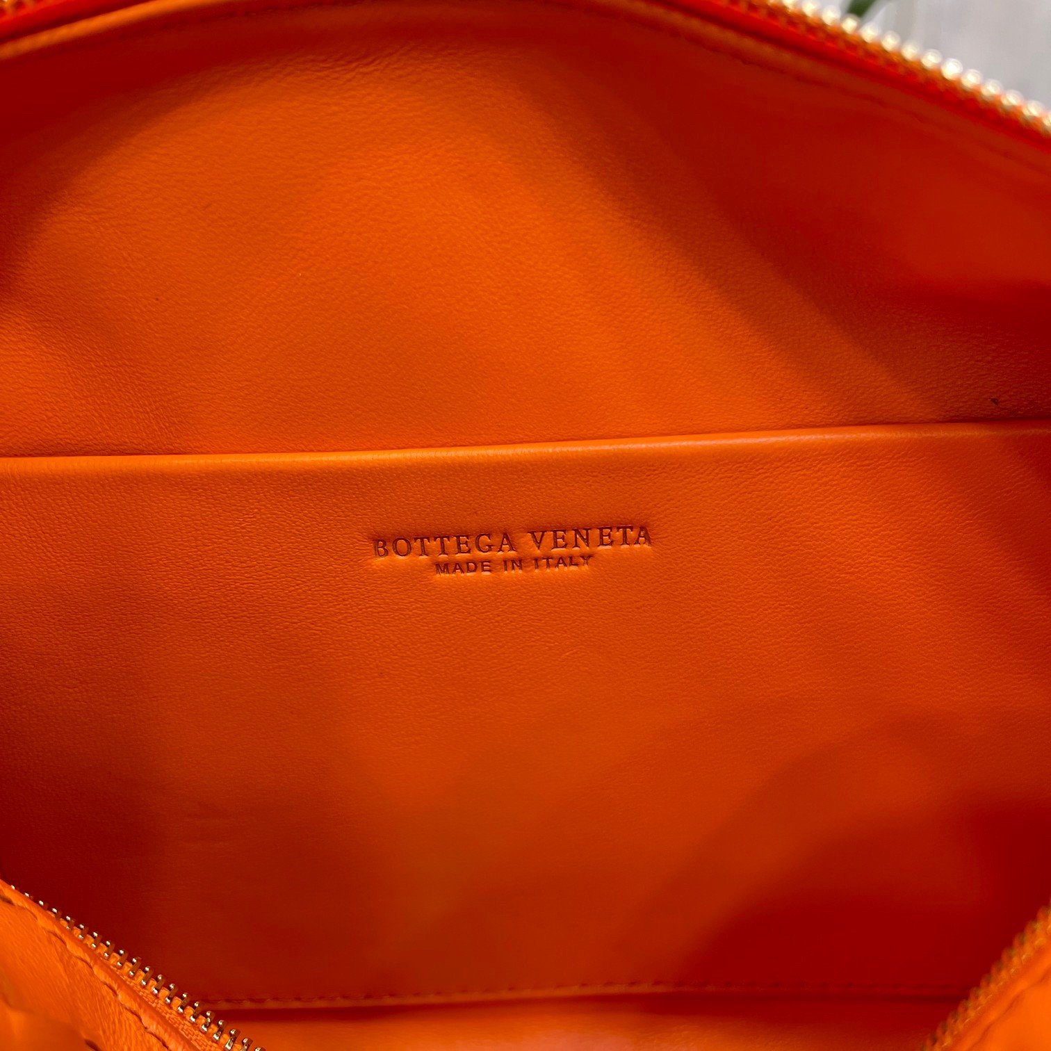 Bottega Veneta Loop Small Bag In Orange Intrecciato Lambskin