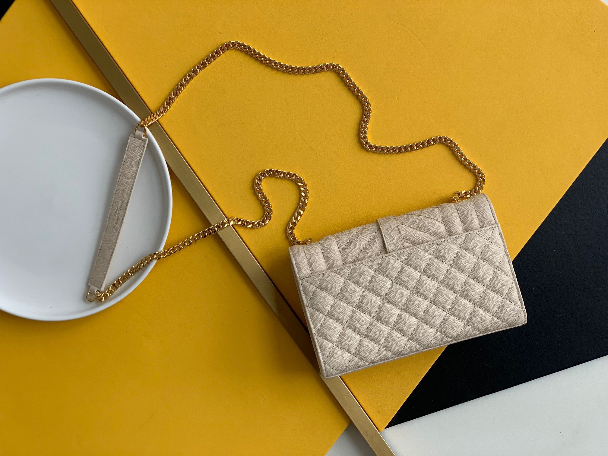 Saint Laurent Envelope Small Bag In White Matelasse Grained Leather