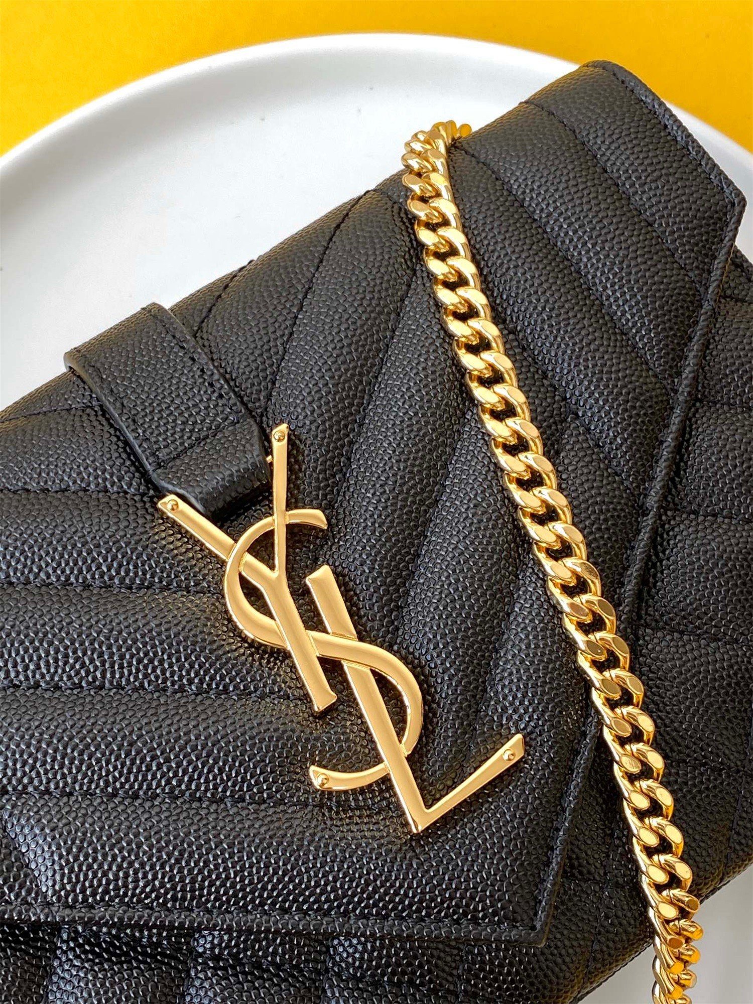 Saint Laurent Envelope Small Bag In Black Matelasse Grained Leather