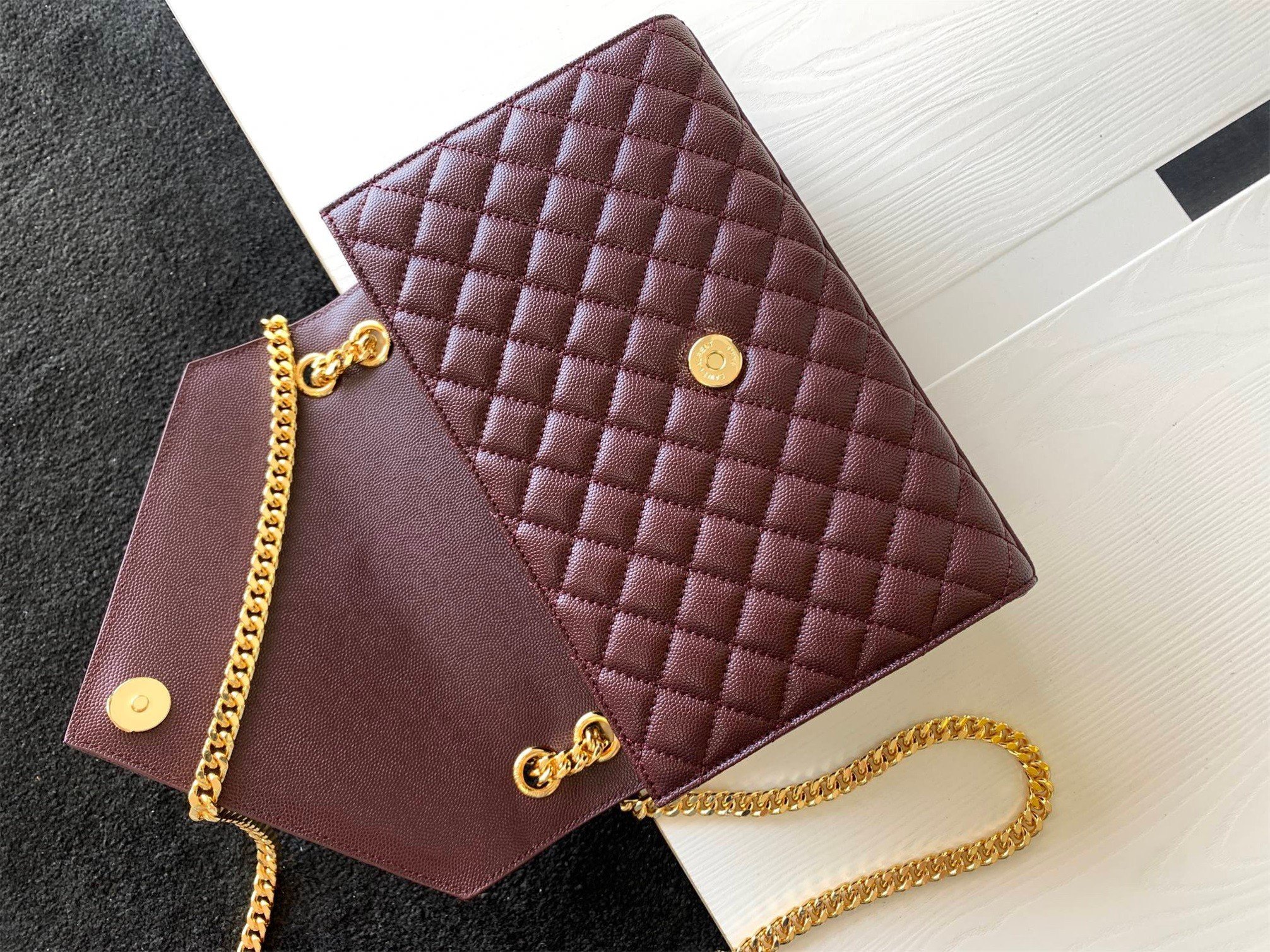 Saint Laurent Envelope Medium Bag In Bordeaux Matelasse Grained Leather