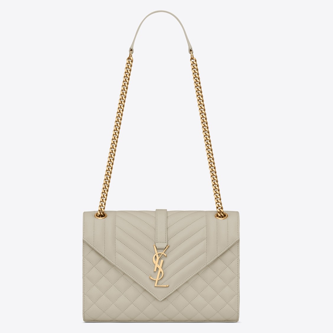 Saint Laurent Envelope Medium Bag In White Matelasse Grained Leather