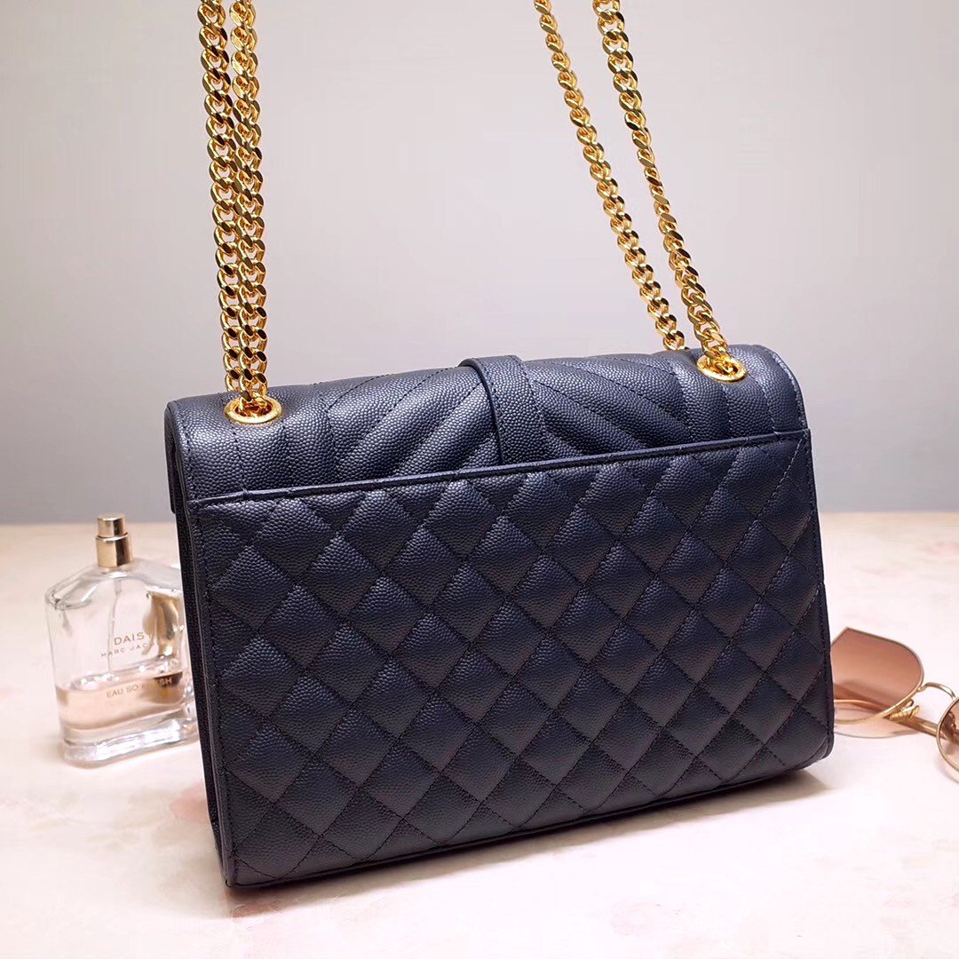 Saint Laurent Envelope Medium Bag In Navy Matelasse Grained Leather