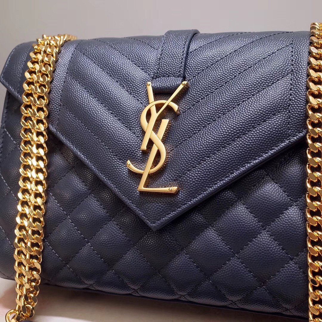 Saint Laurent Envelope Medium Bag In Navy Matelasse Grained Leather