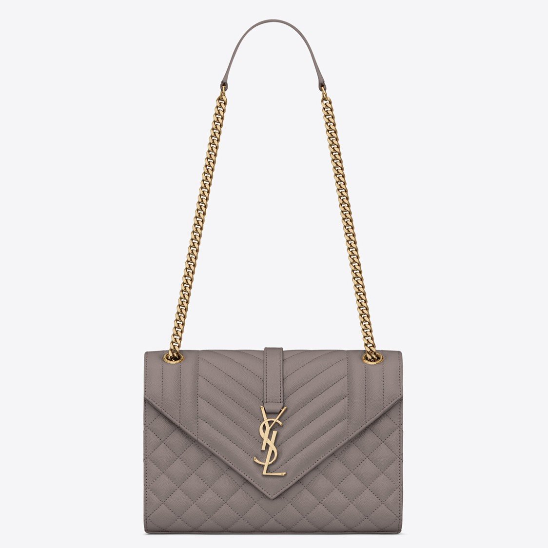 Saint Laurent Envelope Medium Bag In Grey Matelasse Grained Leather