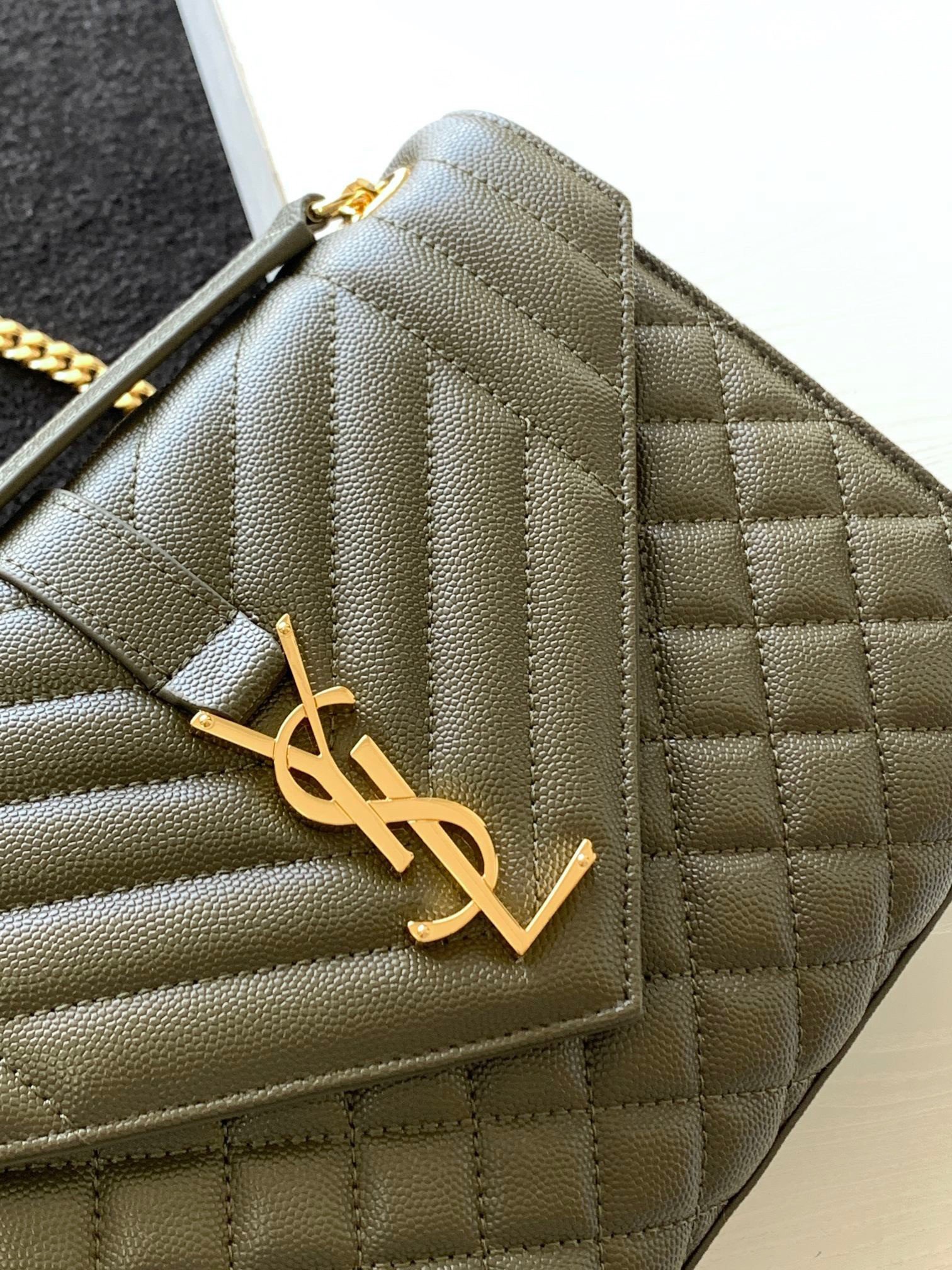 Saint Laurent Envelope Medium Bag In Khaki Matelasse Grained Leather