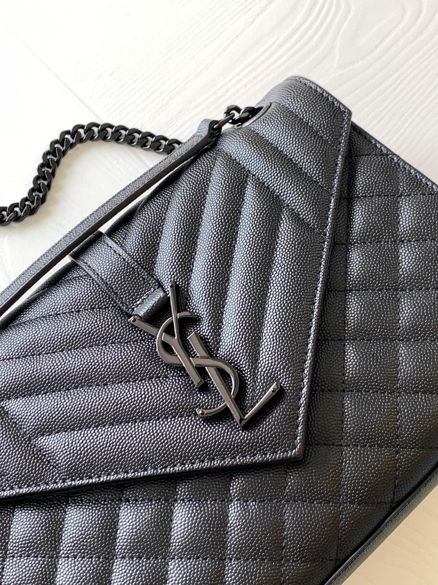 Saint Laurent Envelope Meidum Black Bag with Black Hardware