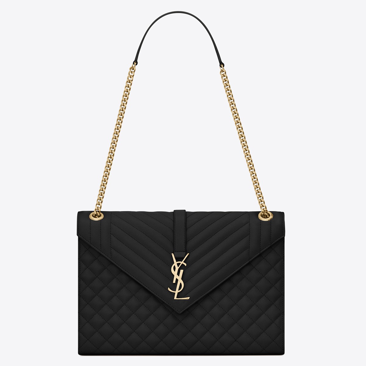 Saint Laurent Envelope Large Bag In Black Matelasse Grained Leather