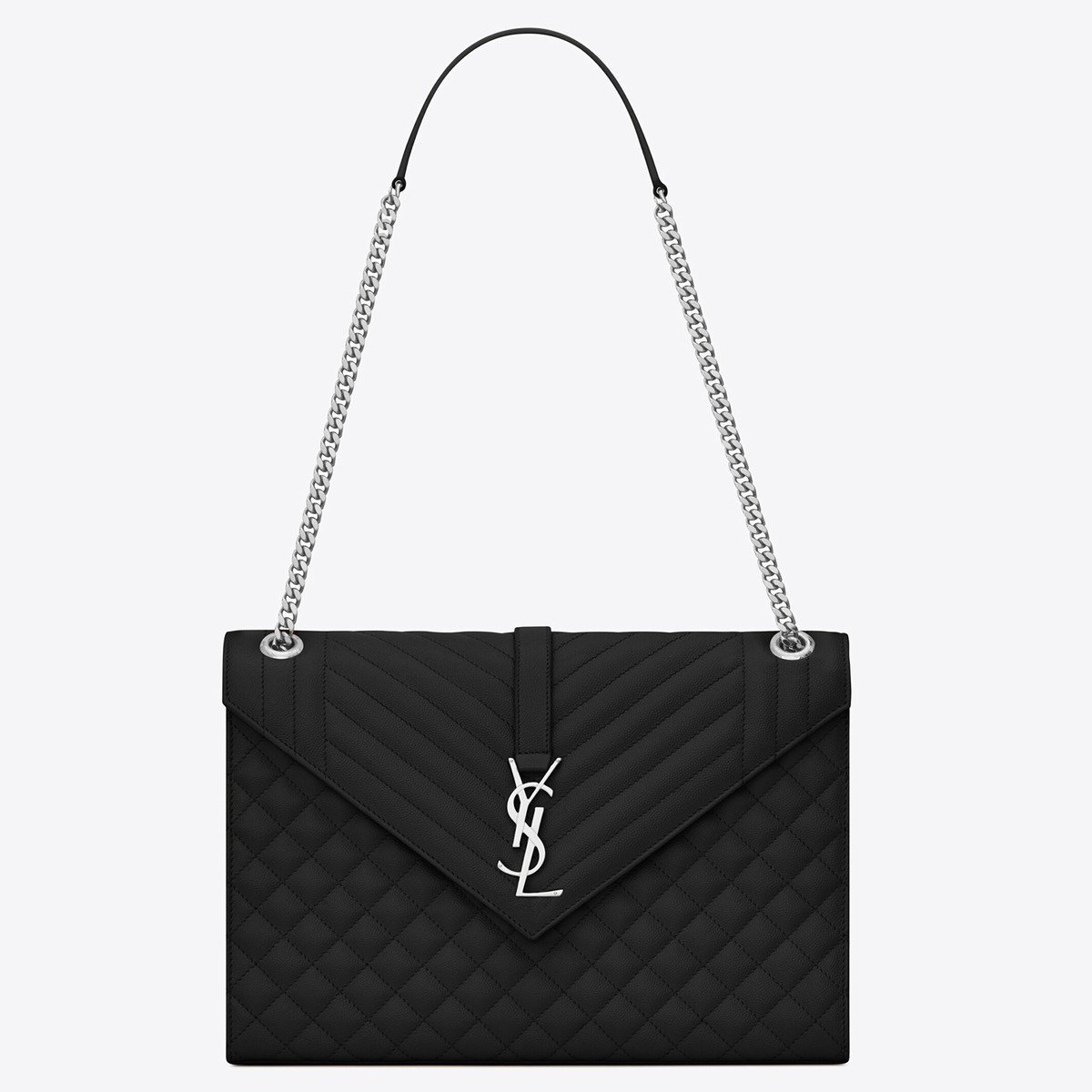 Saint Laurent Envelope Large Bag In Noir Matelasse Grained Leather