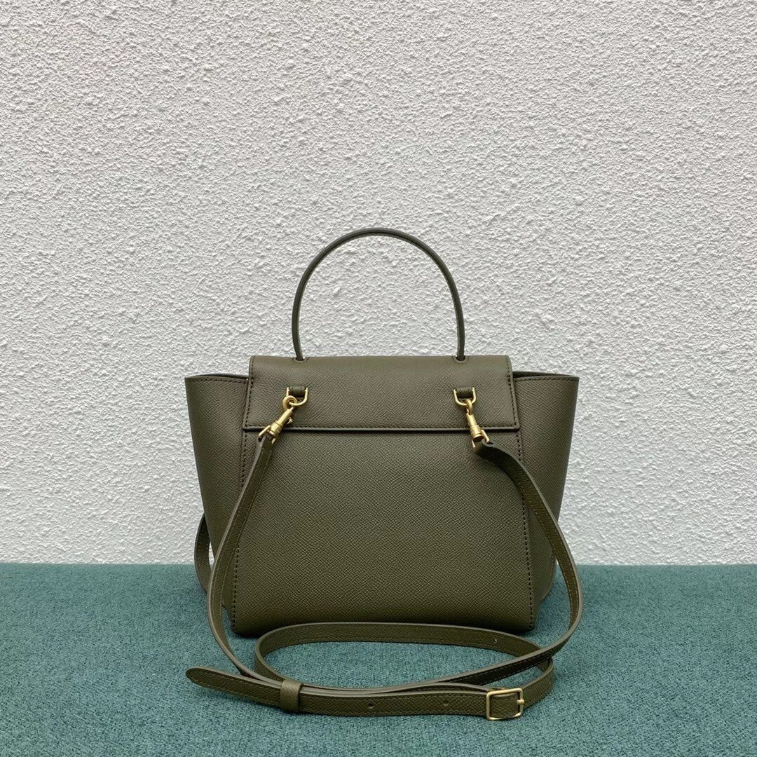 Celine Belt Nano Bag In Army Green Grained Calfskin