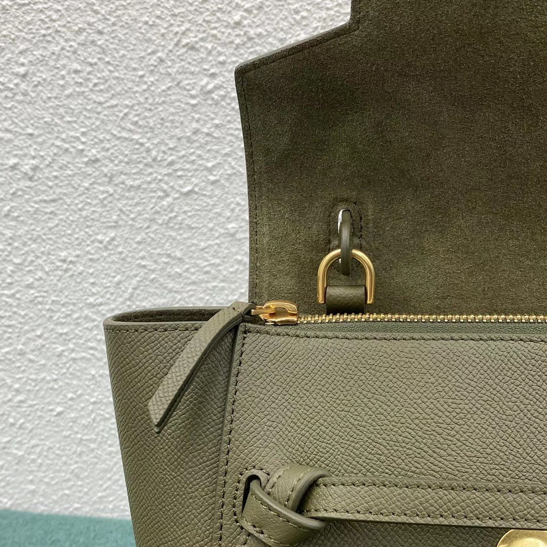 Celine Belt Nano Bag In Army Green Grained Calfskin