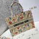 Dior Medium Book Tote Bag In Hibiscus Metallic Thread Embroidery