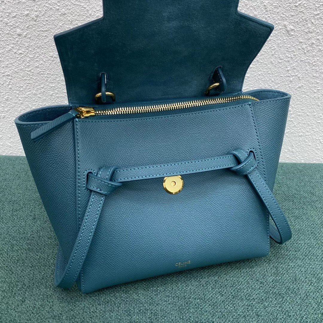 Celine Belt Nano Bag In Prussian Blue Grained Calfskin